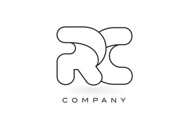 İnce siyah Monogram anahattı kontur ile RC Monogram mektup Logo