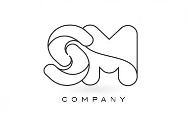 İnce siyah Monogram anahattı kontur ile SM Monogram mektup Logo