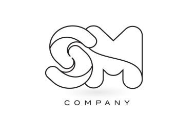 SM Monogram Letter Logo With Thin Black Monogram Outline Contour clipart