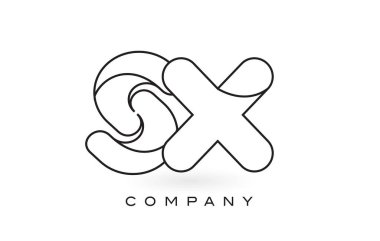 İnce siyah Monogram anahattı kontur ile SX Monogram mektup Logo