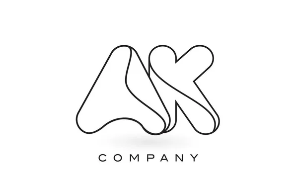 AK Monogram brev logotyp med tunn svart Monogram disposition kontur — Stock vektor