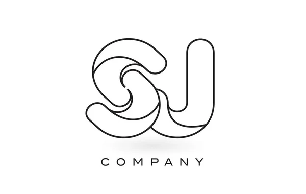 Logo de lettre de monogramme de SJ avec le contour mince de contour de contour de monogramme noir — Image vectorielle