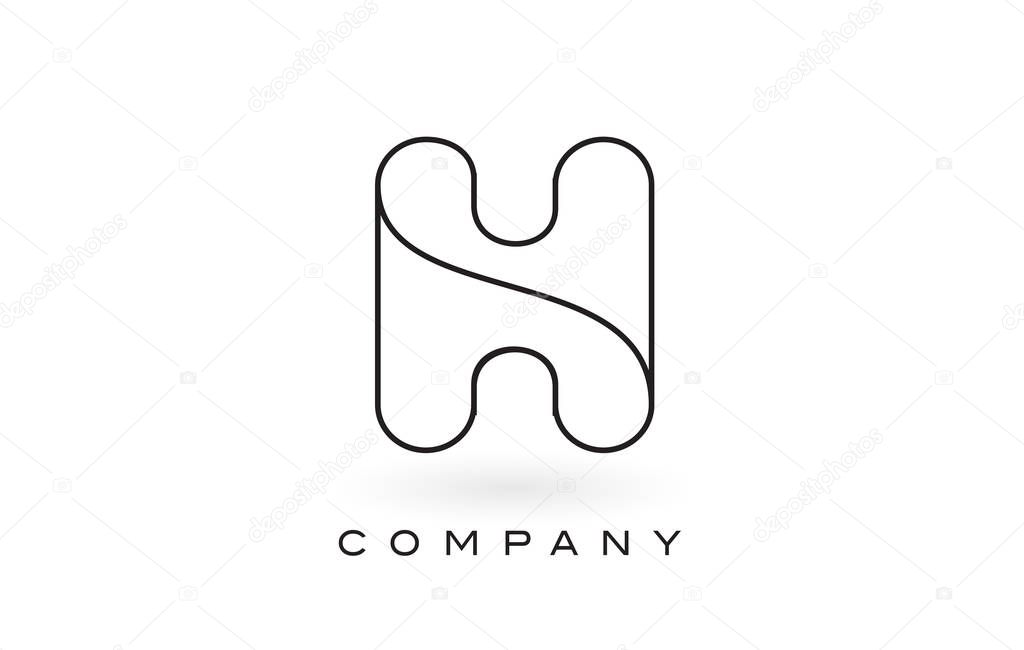 H Monogram Letter Logo With Thin Black Monogram Outline Contour.