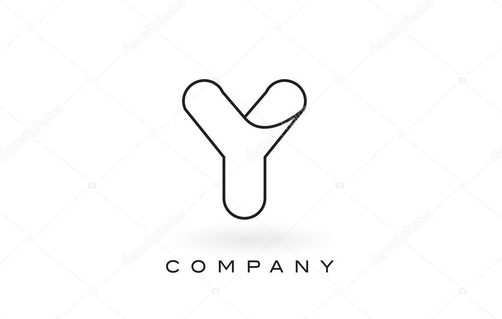 Y Monogram Letter Logo With Thin Black Monogram Outline Contour.