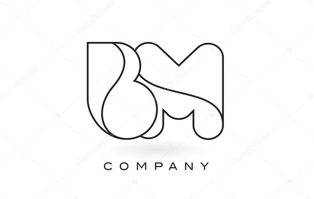 BM Monogram Letter Logo With Thin Black Monogram Outline Contour
