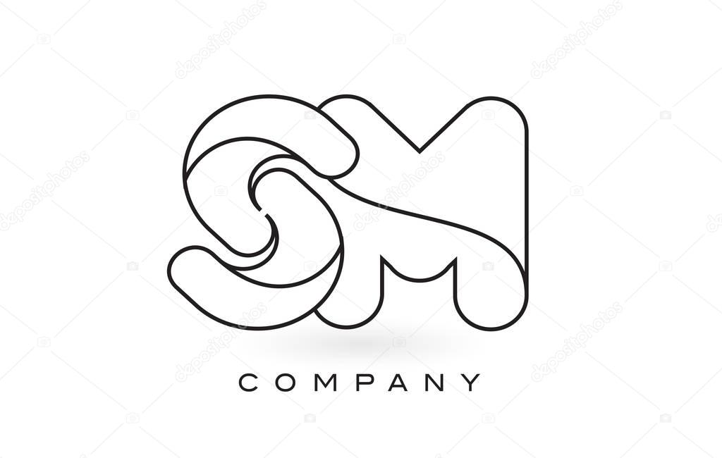 SM Monogram Letter Logo With Thin Black Monogram Outline Contour