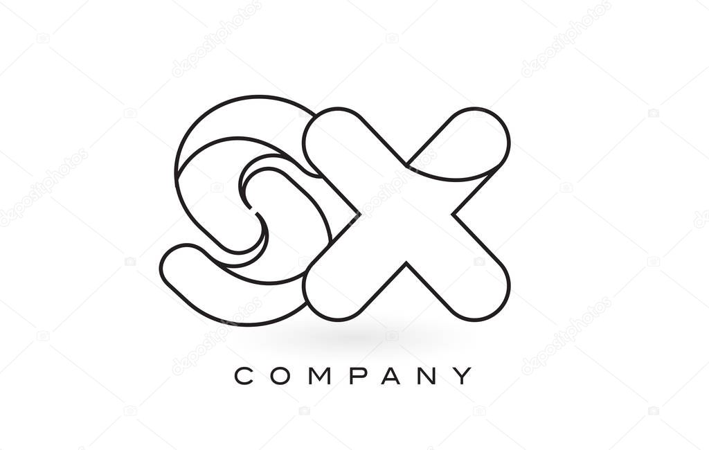 SX Monogram Letter Logo With Thin Black Monogram Outline Contour. Modern Trendy Letter Design Vector Illustration.