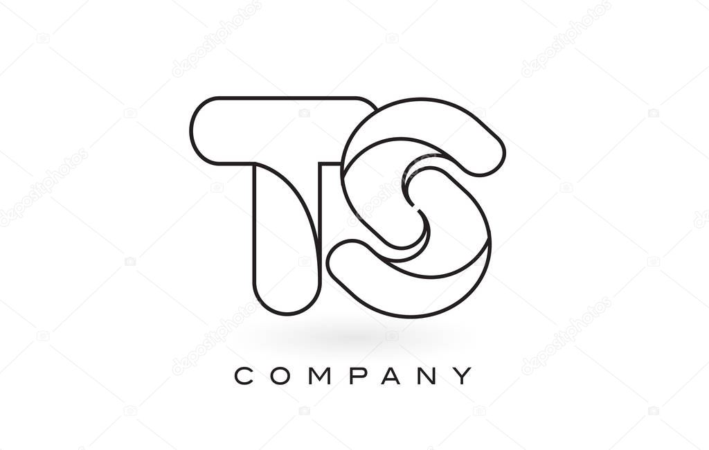 TS Monogram Letter Logo With Thin Black Monogram Outline Contour