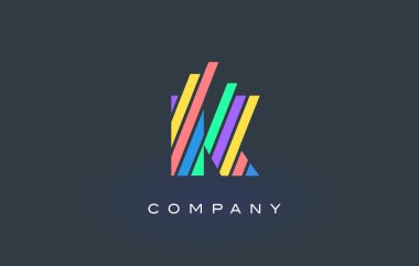 K harfi renkli çizgiler tasarlamak vektör logolu. Gökkuşağı mektup 