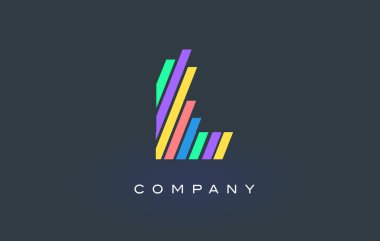 L harfi renkli çizgiler tasarlamak vektör logolu. Gökkuşağı mektup 