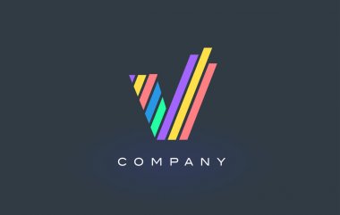 V harfi renkli çizgiler tasarlamak vektör logolu. Gökkuşağı mektup 