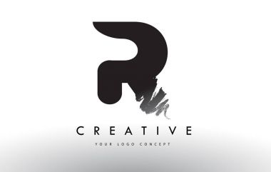 R harfi Logo fırçaladı. Siyah fırça harflerle tasarımı ile fırça str