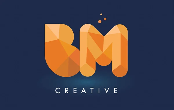 Lettre BM avec logo Origami Triangles. Orange jaune créatif ou — Image vectorielle