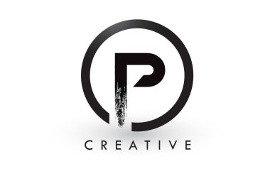 P fırça mektup Logo tasarımı. Yaratıcı fırçalanmış harf simgesi Logo.
