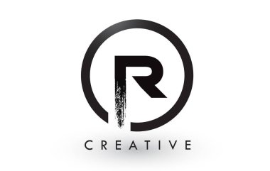 R fırça mektup Logo tasarımı. Yaratıcı fırçalanmış harf simgesi Logo.