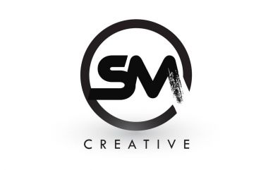 SM fırça mektup Logo tasarımı. Yaratıcı fırçalanmış harf simgesi Logo.