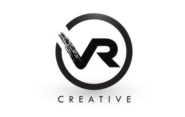 VR Brush Letter Logo Design with Black Circle. Creative Brushed Letters Icon Logo. clipart svg vector 