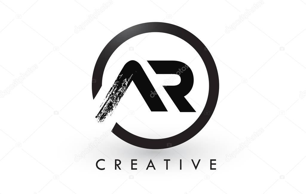 AR Brush Letter Logo Design with Black Circle. Creative Brushed Letters Icon Logo.