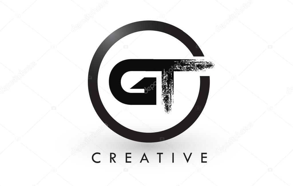 GT Brush Letter Logo Design with Black Circle. Creative Brushed Letters Icon Logo.