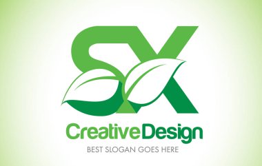 SX yeşil yaprak mektup tasarım Logo. Eco Bio yaprak mektup simgesi Illus