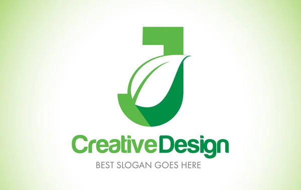 J zielony liść Logo Design list. Eco Bio liść list ikona ilust — Wektor stockowy