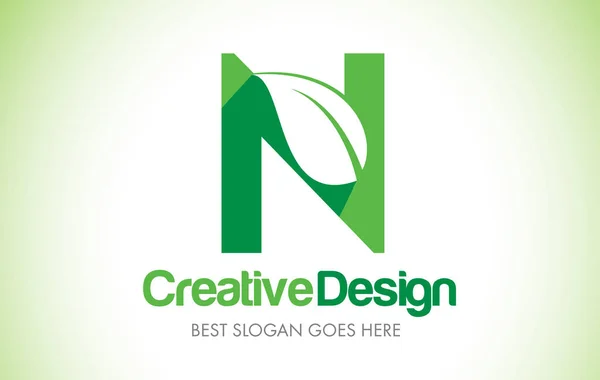N zielony liść Logo Design list. Eco Bio liść list ikona ilust — Wektor stockowy