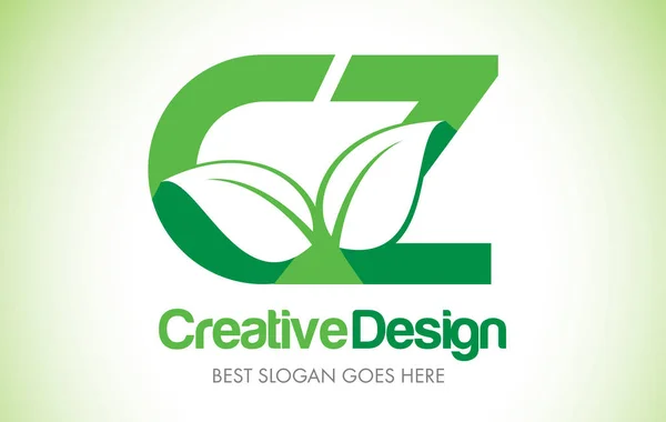 Логотип дизайну зеленого листа CZ Green Leaf. Еко Біо Лист Лист ікона Ілюзія — стоковий вектор