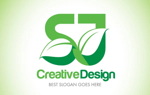 SJ Green Leaf list Logo Design. Eco Bio liść list ikona ilus — Wektor stockowy