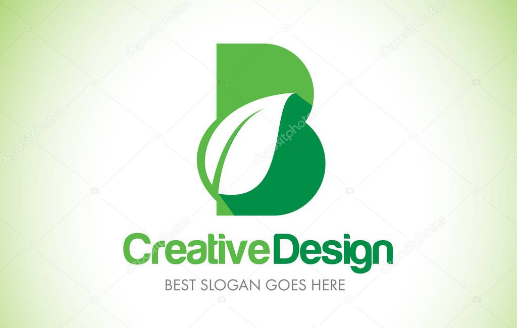 B Green Leaf Letter Design Logo. Eco Bio Leaf Letter Icon Illust