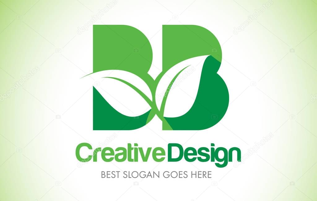 BB Green Leaf Letter Design Logo. Eco Bio Leaf Letters Icon Illustration Vetor Logo.