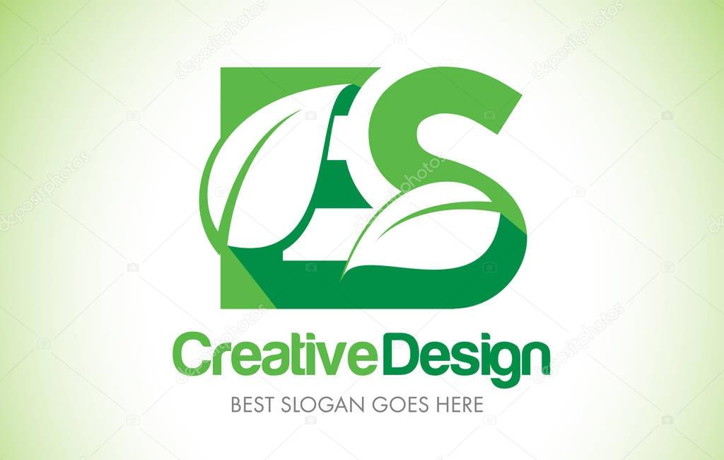 ES Green Leaf Letter Design Logo. Eco Bio Leaf Letter Icon Illus