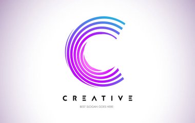 C hatları Warp Logo tasarımı. Mor daire ile yapılan harf simgesi 