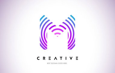 M hatları Warp Logo tasarımı. Mor daire ile yapılan harf simgesi 