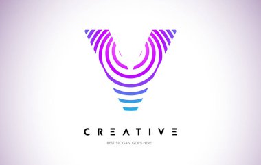 V satırları Warp Logo tasarımı. Mor daire ile yapılan harf simgesi 