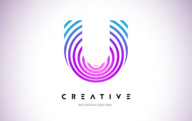U çizgiler Warp Logo tasarımı. Mor daire ile yapılan harf simgesi 