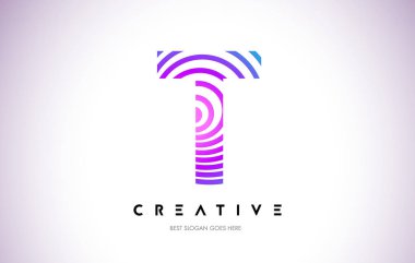 T satırları Warp Logo tasarımı. Mor daire ile yapılan harf simgesi 