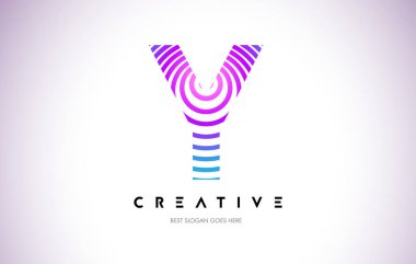 Y satırları Logo tasarımı büküm. Mor daire ile yapılan harf simgesi 