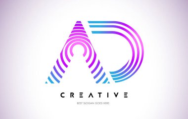 Reklam satırları Warp Logo tasarımı. Mor daire ile yapılan harf simgesi