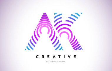AK satırları Warp Logo tasarımı. Mor daire ile yapılan harf simgesi