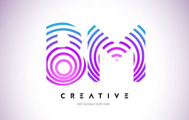 BM satırları Warp Logo tasarımı. Mor daire ile yapılan harf simgesi