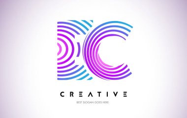 EC satırları Warp Logo tasarımı. Mor daire ile yapılan harf simgesi