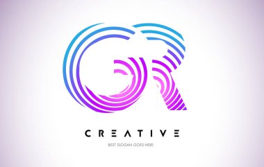 Gr satırları Warp Logo tasarımı. Mor daire ile yapılan harf simgesi