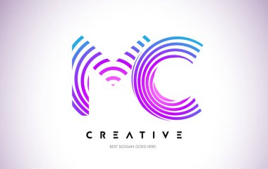 MC satırları Logo tasarımı büküm. Mor daire ile yapılan harf simgesi