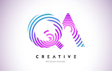 Qa satırları Warp Logo tasarımı. Mor daire ile yapılan harf simgesi