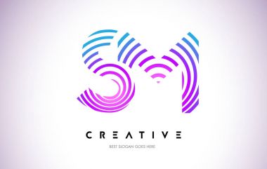 SM satırları Warp Logo tasarımı. Mor daire ile yapılan harf simgesi