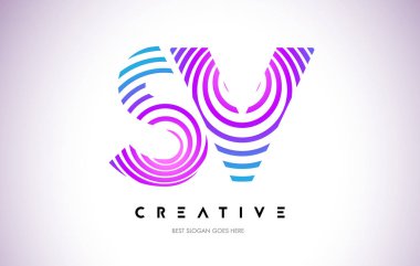 SV satırları Warp Logo tasarımı. Mor daire ile yapılan harf simgesi