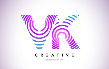 VK satırları Warp Logo tasarımı. Mor daire ile yapılan harf simgesi
