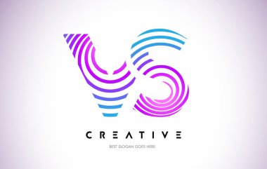 Vs satırları Warp Logo tasarımı. Mor daire ile yapılan harf simgesi