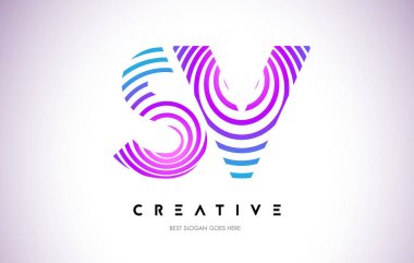 SV satırları Warp Logo tasarımı. Mor daire ile yapılan harf simgesi