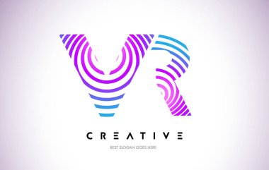 VR satırları Warp Logo tasarımı. Mor daire ile yapılan harf simgesi